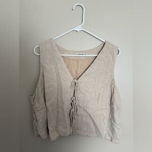 Women’s Abercrombie & Fitch Beige Linen Tie-Front Sleeveless Top